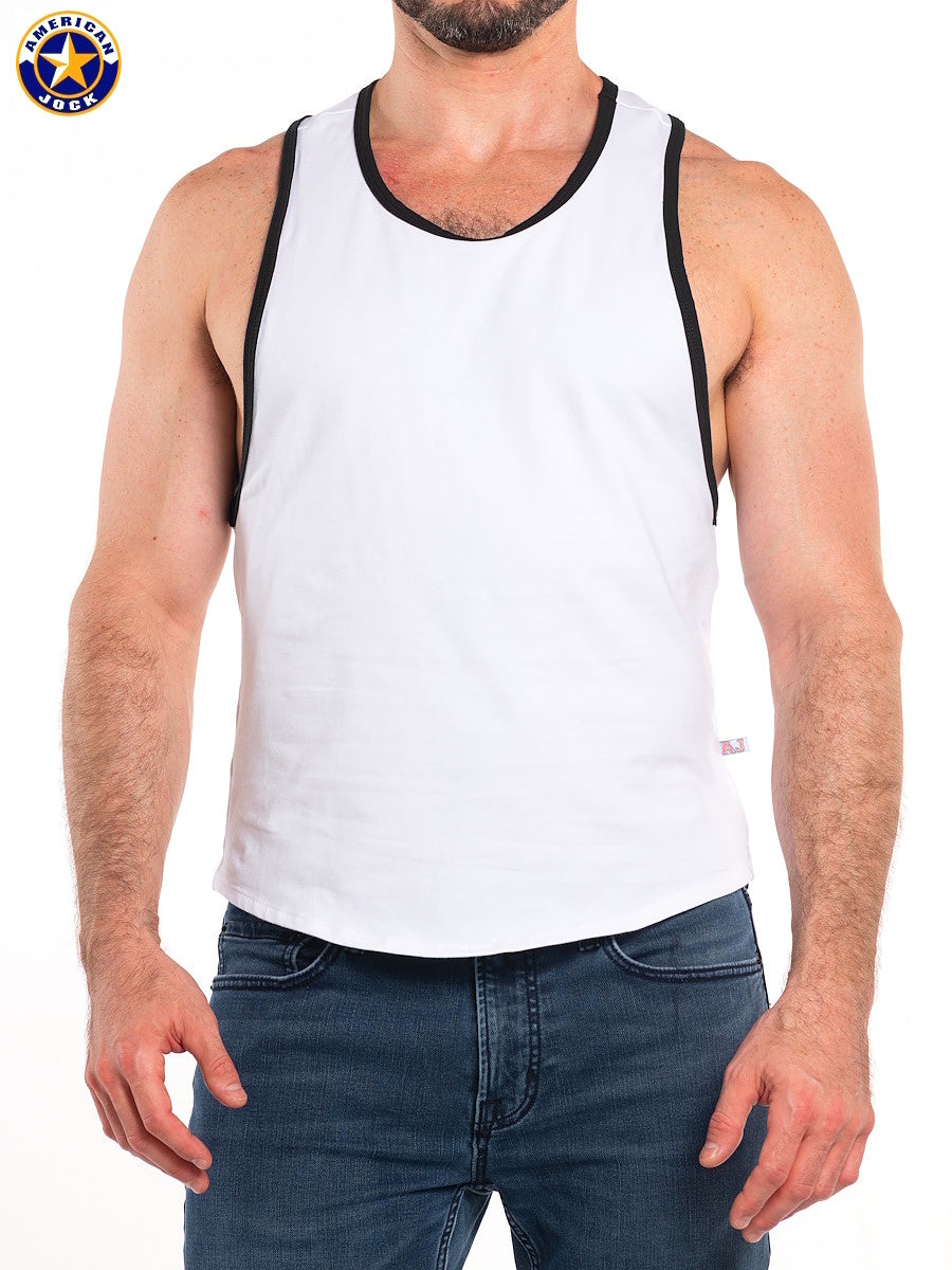 AMERICAN JOCK 8115 Men's Basics Deep Armhole Tank - White/Black