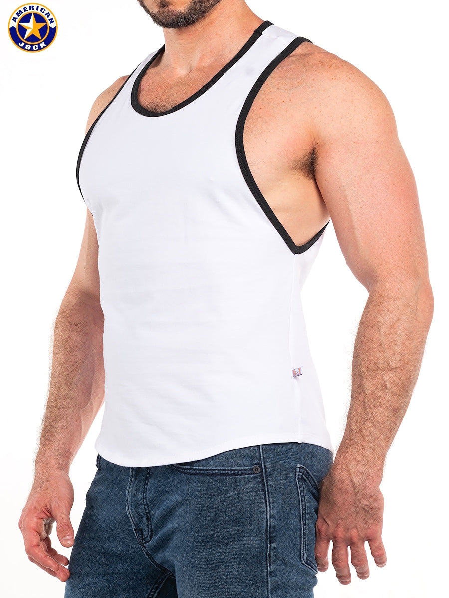 AMERICAN JOCK 8115 Men's Basics Deep Armhole Tank - White/Black