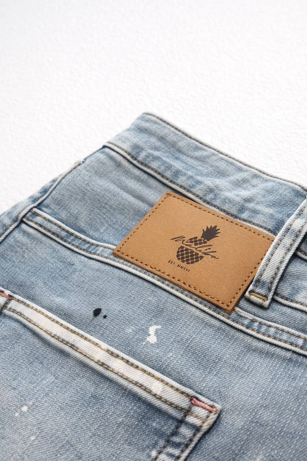 JJ Malibu Men's Studio Splash 1.5" Denim Short Shorts - Sky Blue