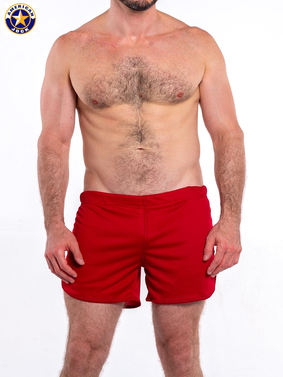 AMERICAN JOCK 8839 Men's Gym Short with Built-in Jockstrap - Cardinal
