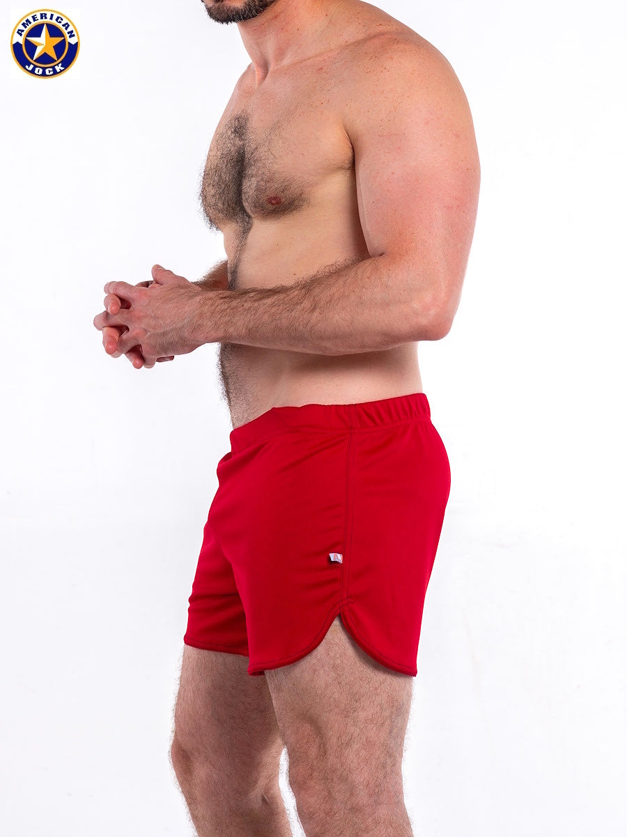 AMERICAN JOCK 8839 Men's Gym Short with Built-in Jockstrap - Cardinal