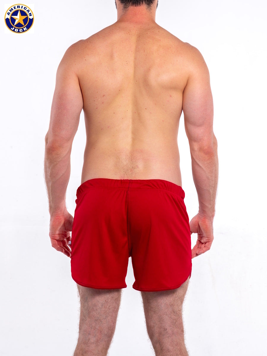 AMERICAN JOCK 8839 Men's Gym Short with Built-in Jockstrap - Cardinal