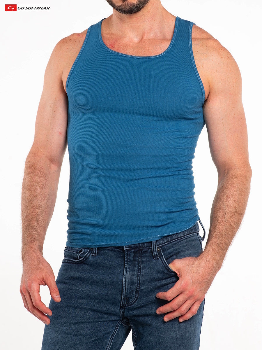 Go Softwear 4615 Men's So Cal Rib Tank Top - Lyon Blue