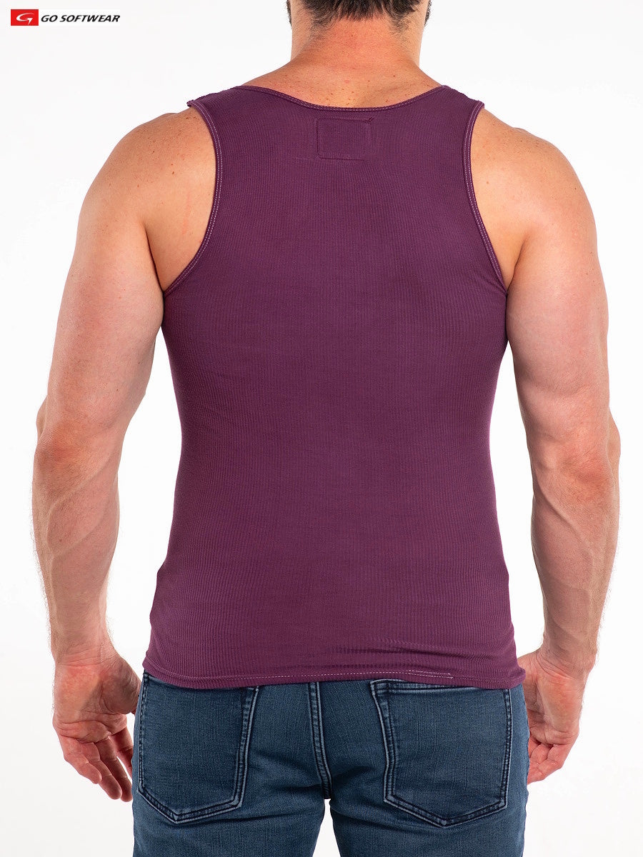 Go Softwear 4615 Men's So Cal Rib Tank Top - Plum Wine