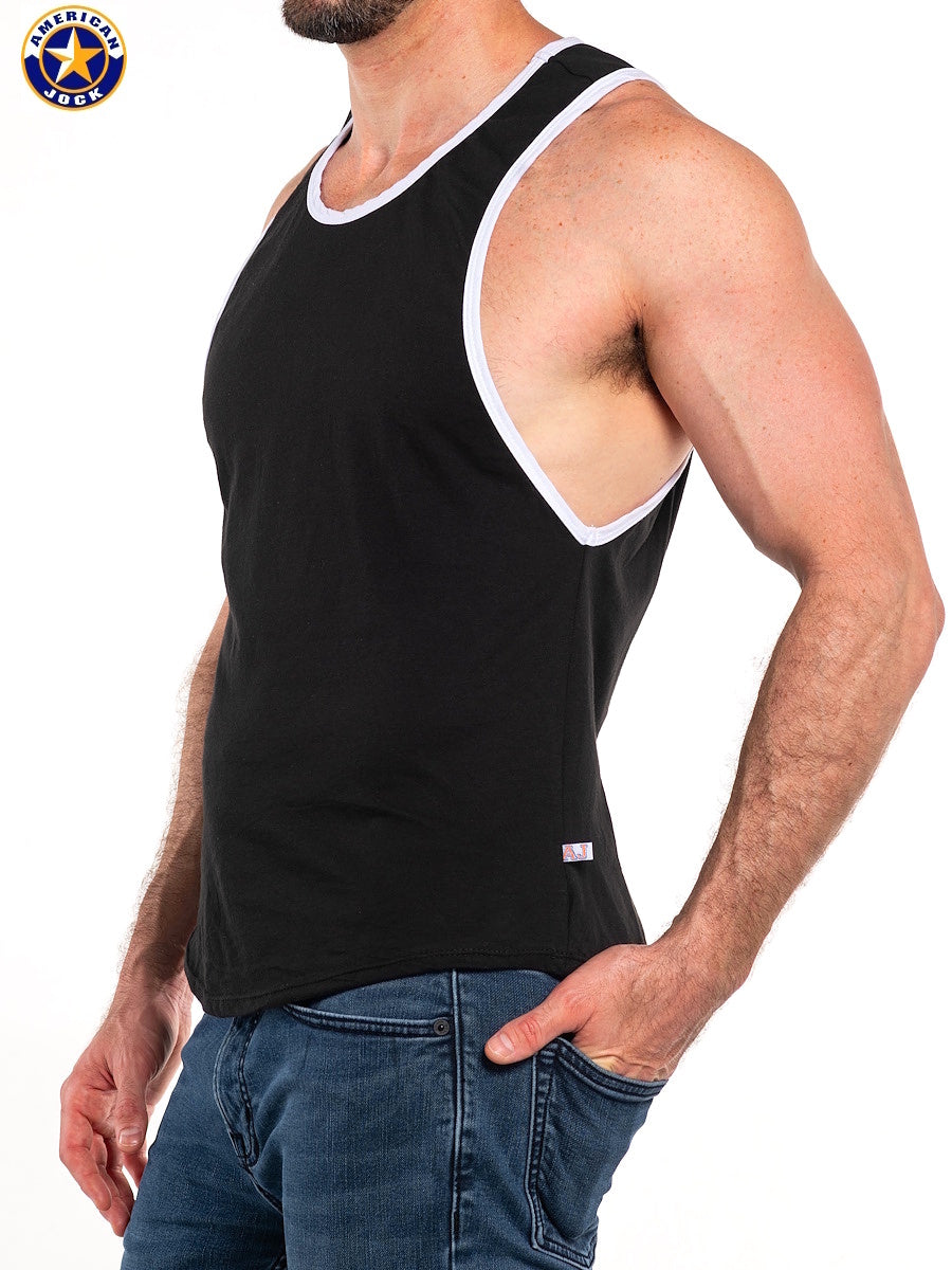 AMERICAN JOCK 8115 Men's Basics Deep Armhole Tank - Black/White