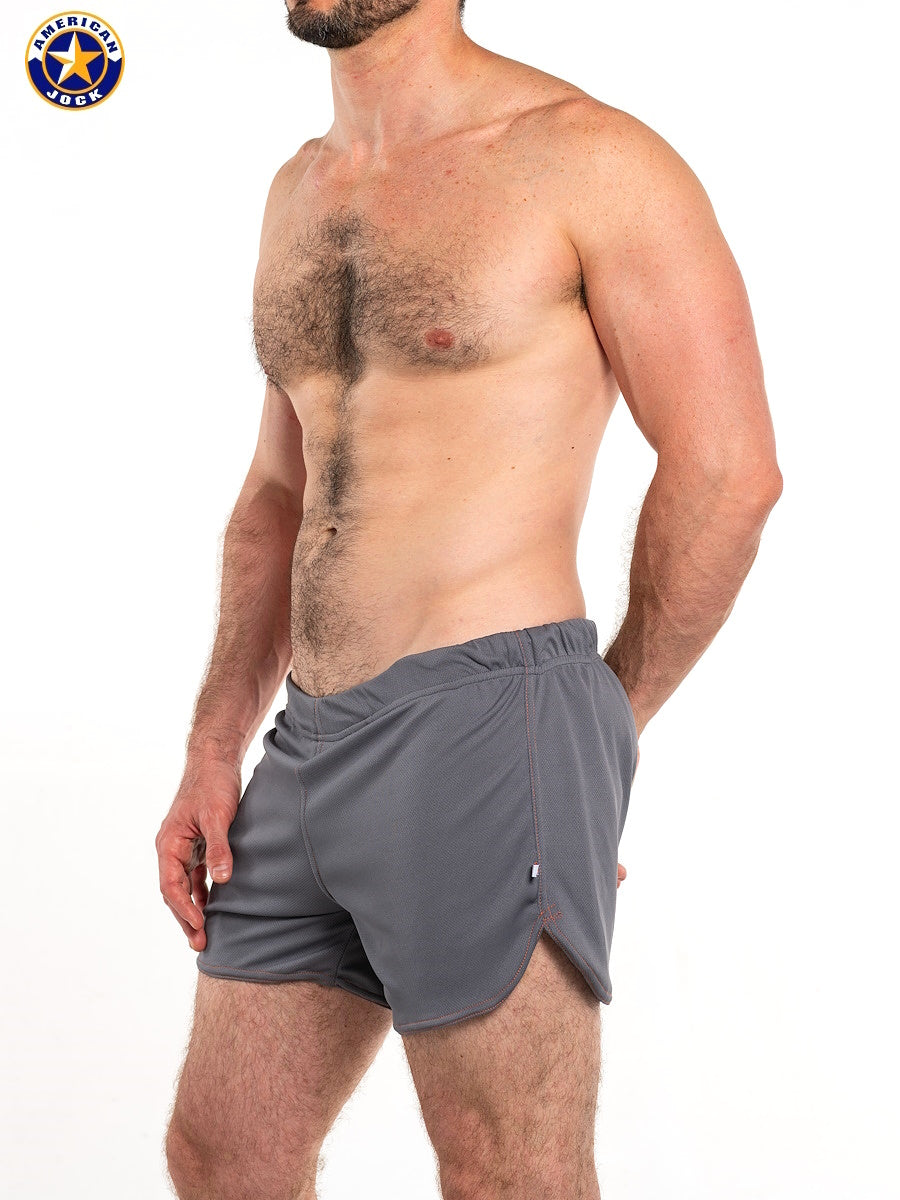 AMERICAN JOCK 8359 Men's 11" Workout Short w/Built-In Jockstrap - Grey