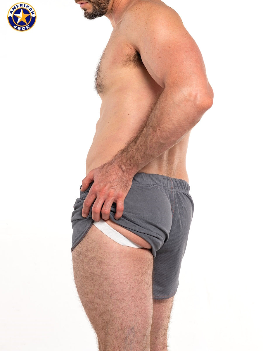 AMERICAN JOCK 8359 Men's 11" Workout Short w/Built-In Jockstrap - Grey
