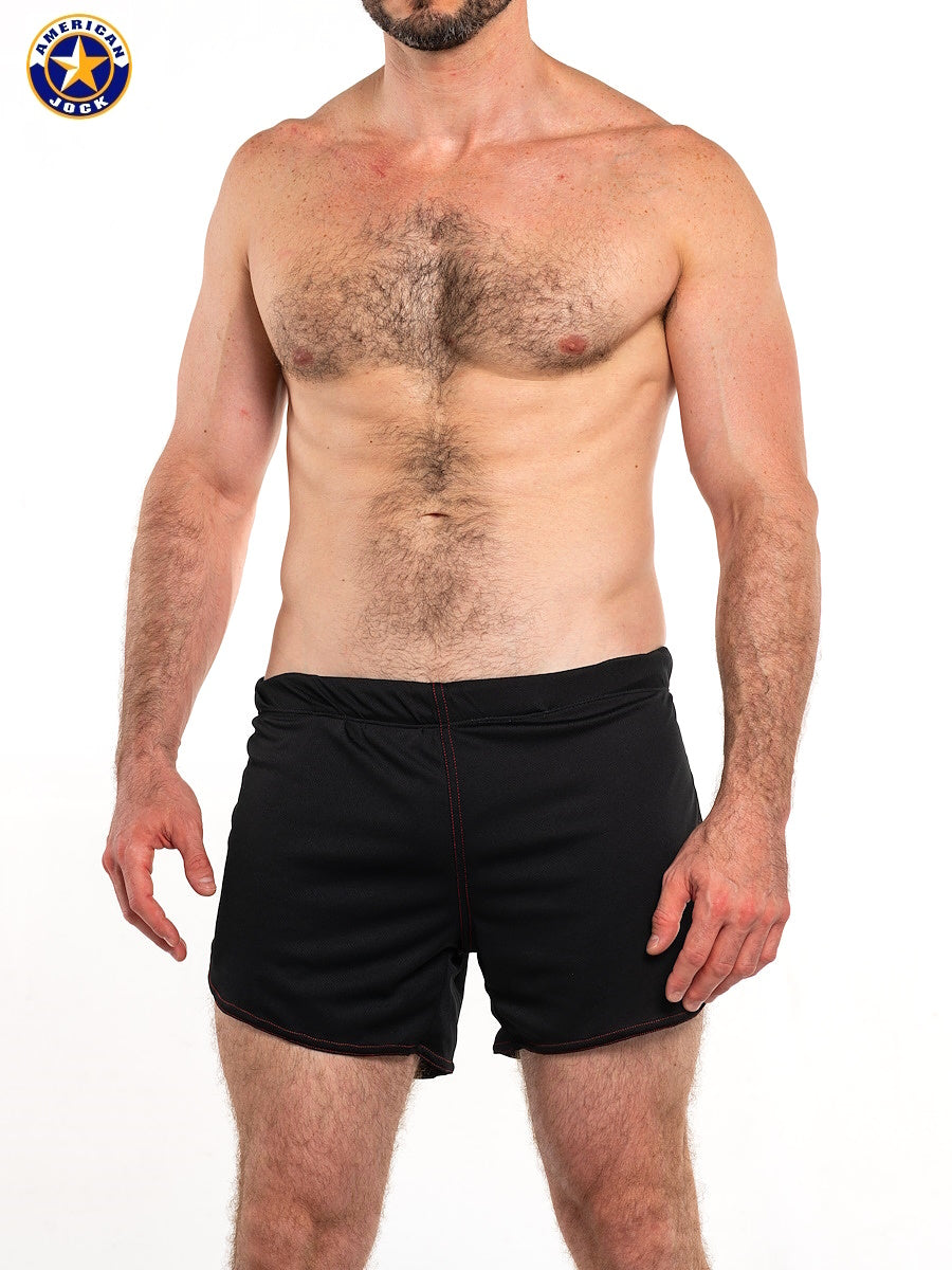 AMERICAN JOCK 8359 Men's 11" Workout Short w/Built-In Jockstrap - Black