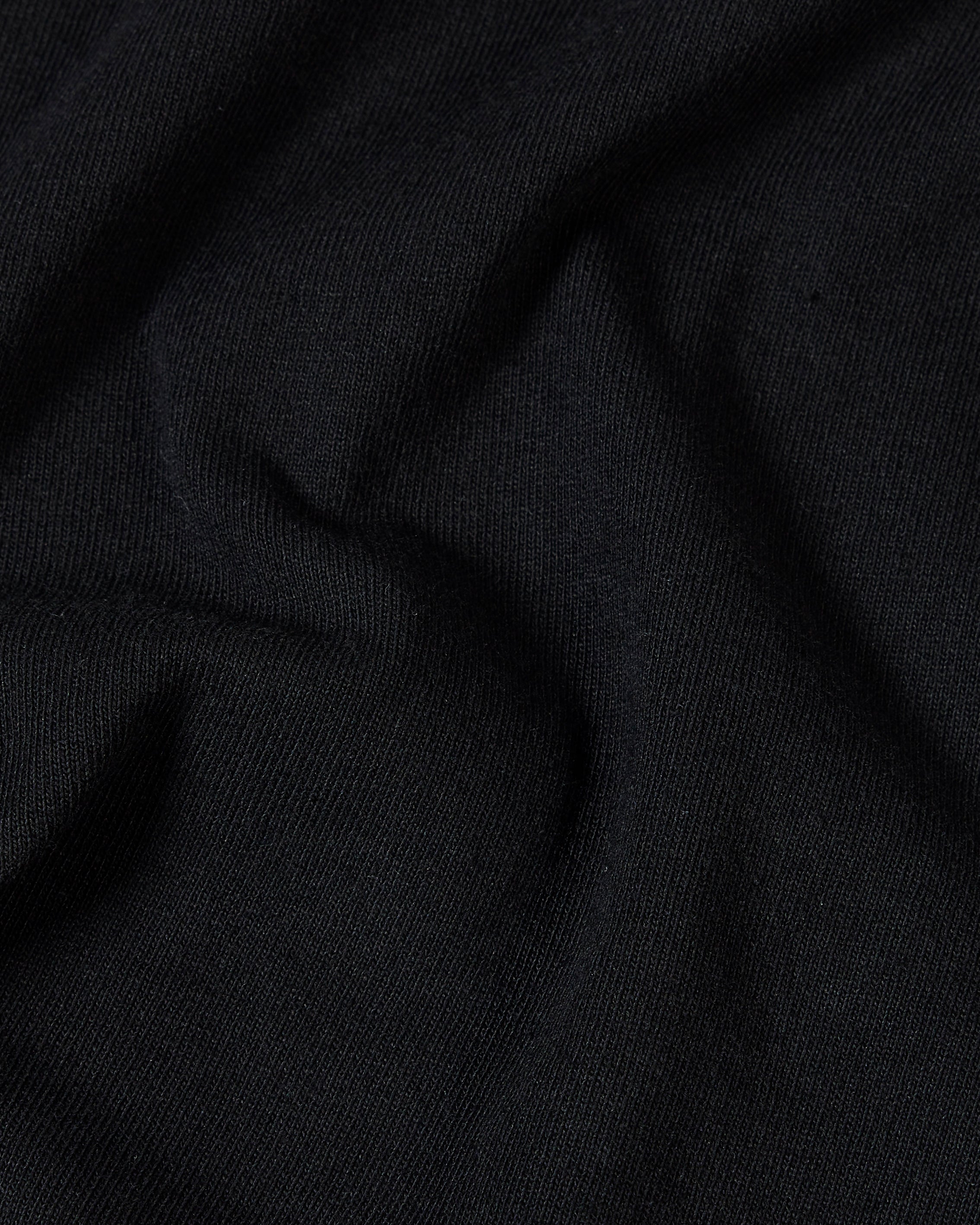 Close-up view of soft, black cotton fabric with subtle folds and a fine-knit texture.
