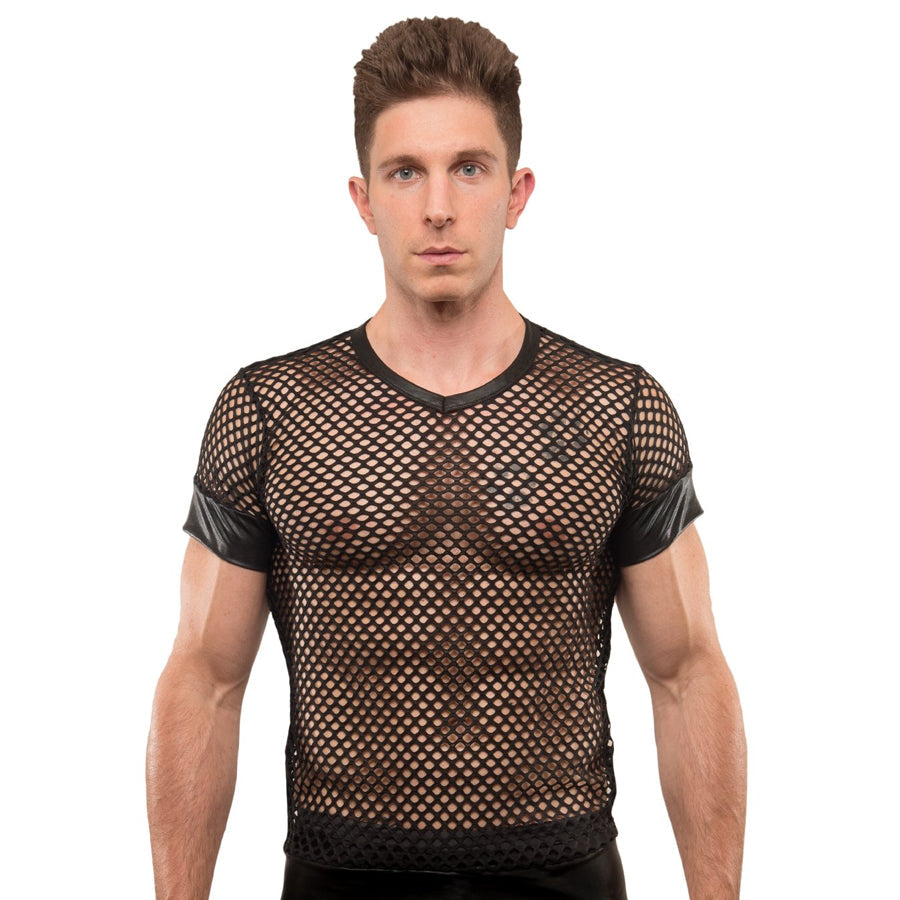 Undergear Men's V-Neck Fishnet T-Shirt