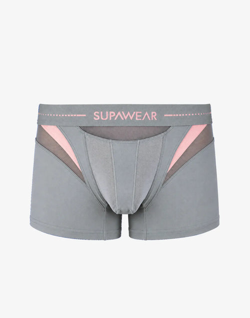 Gray trunk underwear with pink accents and Supawear waistband