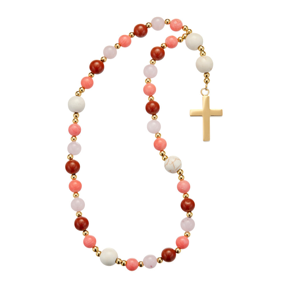 Veri Pink & Gold Bead Anglican Rosary with Gold Cross
