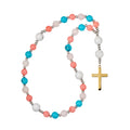 Veri Coral, Turquoise & White Onyx Anglican Rosary with Gold Cross