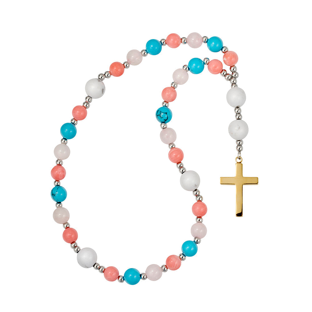 Veri Coral, Turquoise & White Onyx Anglican Rosary with Gold Cross