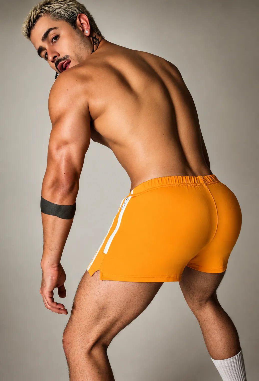 JJ Malibu Men's Varsity Boy Short Shorts - Tangerine Orange