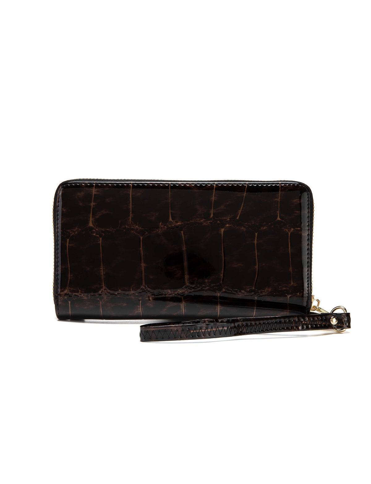 LEOPARD ZIP AROUND  PATENT LEATHER WALLET WITH RFID- WH716