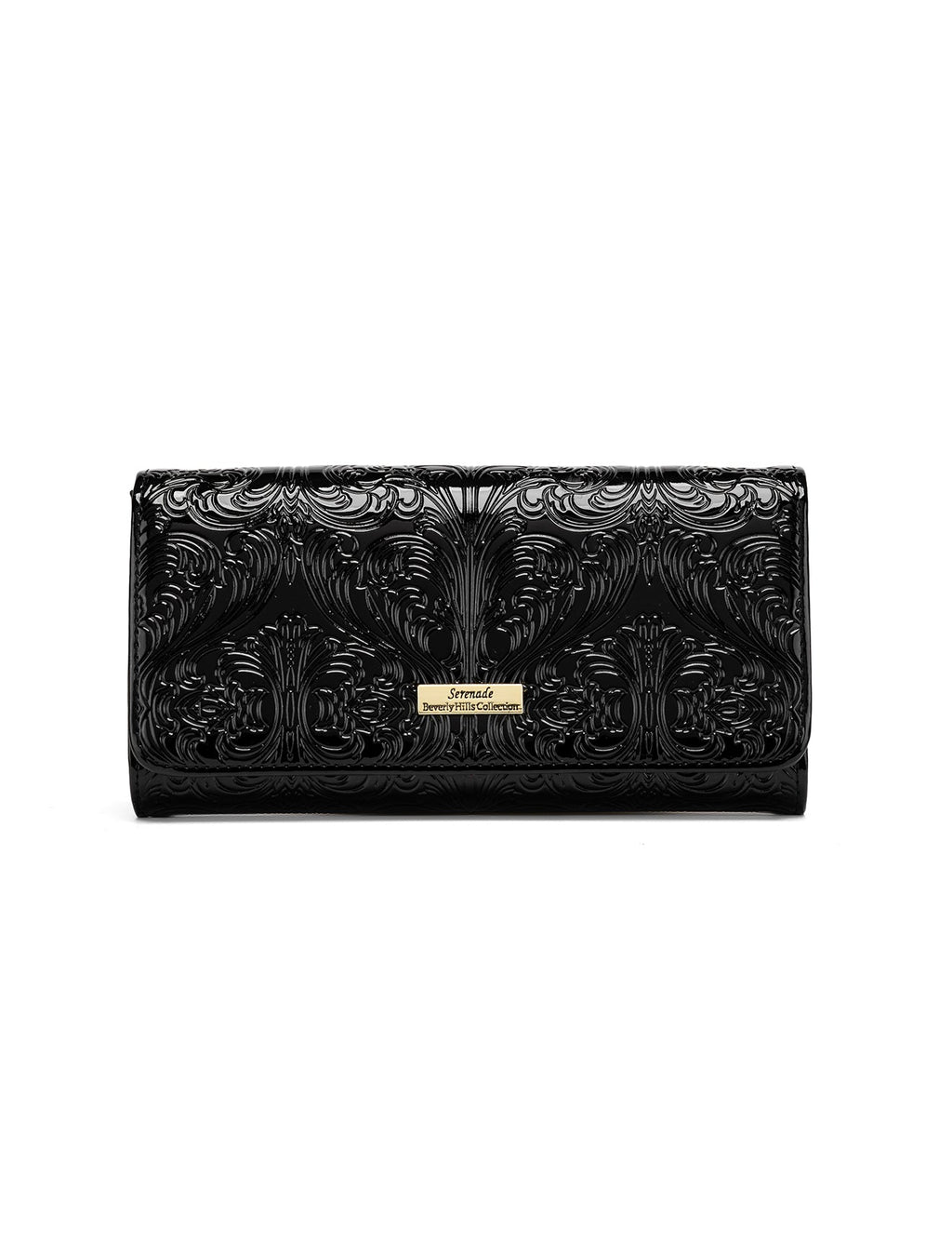 CAROLINA LARGE PATENT LEATHER WALLET WITH RFID - BLACK