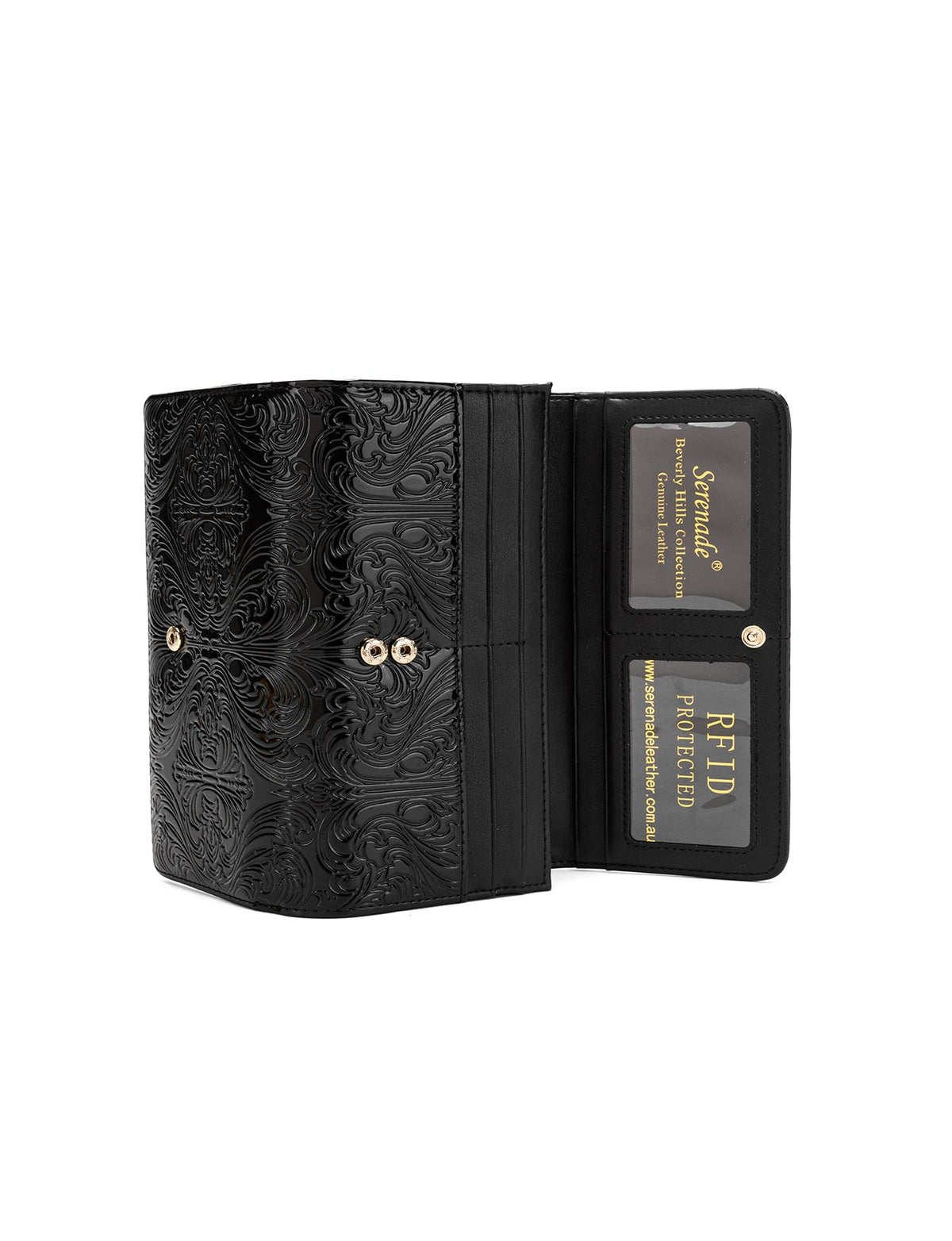 CAROLINA LARGE PATENT LEATHER WALLET WITH RFID - BLACK