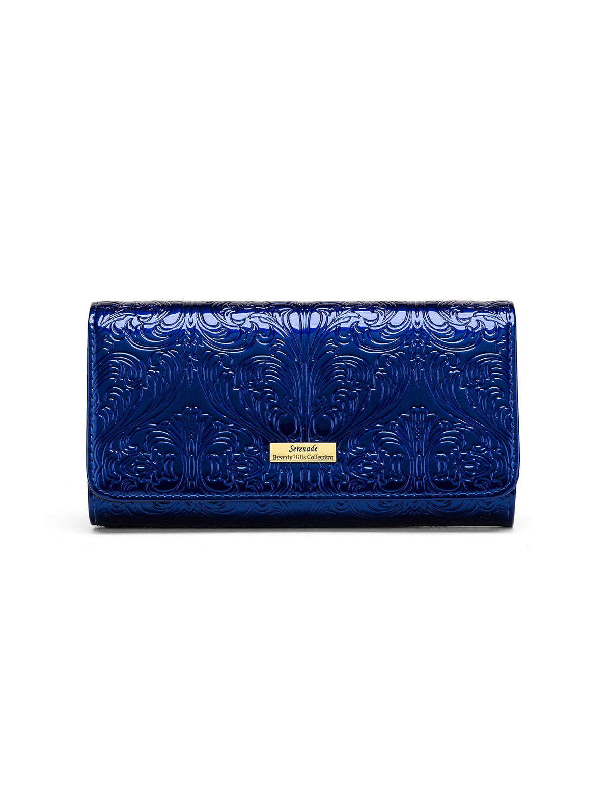 CAROLINA LARGE PATENT LEATHER WALLET WITH RFID - BLUE