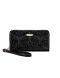 CAROLINA ZIP AROUND PATENT LEATHER WALLET WITH RFID - BLACK