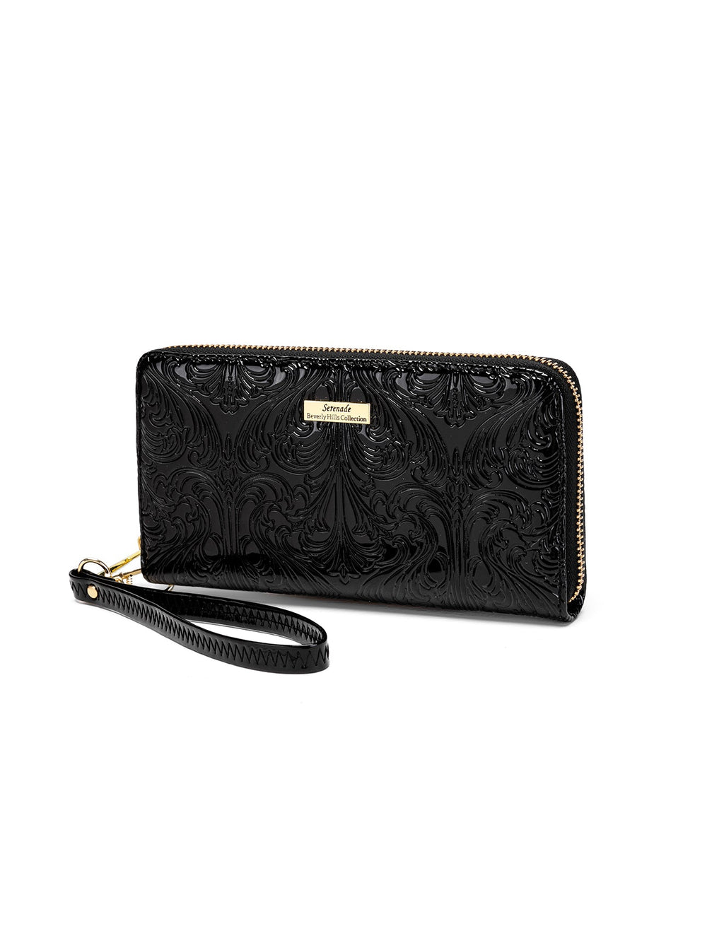 CAROLINA ZIP AROUND PATENT LEATHER WALLET WITH RFID - BLACK