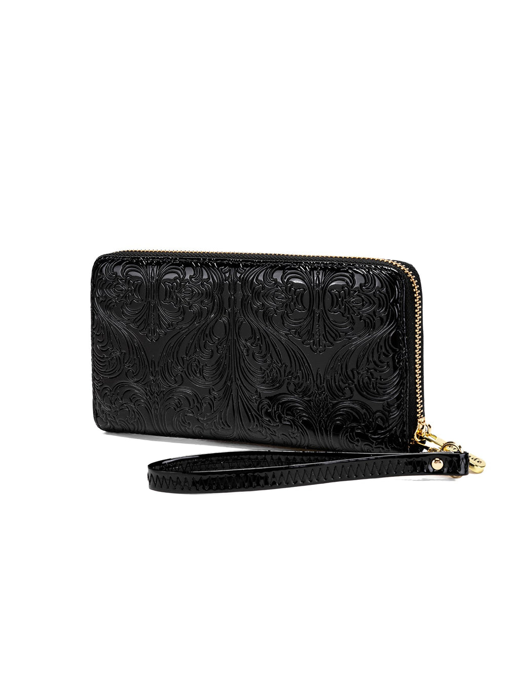 CAROLINA ZIP AROUND PATENT LEATHER WALLET WITH RFID - BLACK