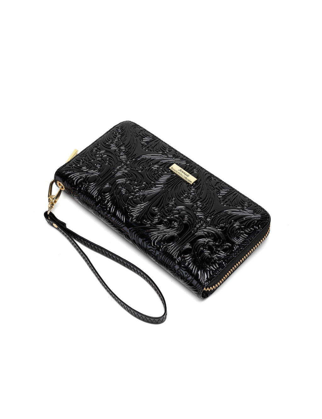 CAROLINA ZIP AROUND PATENT LEATHER WALLET WITH RFID - BLACK