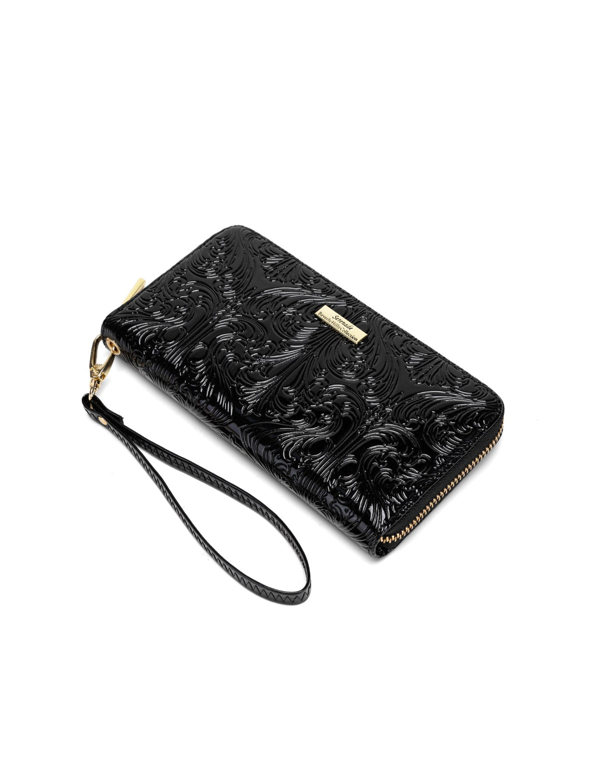 CAROLINA ZIP AROUND PATENT LEATHER WALLET WITH RFID - BLACK