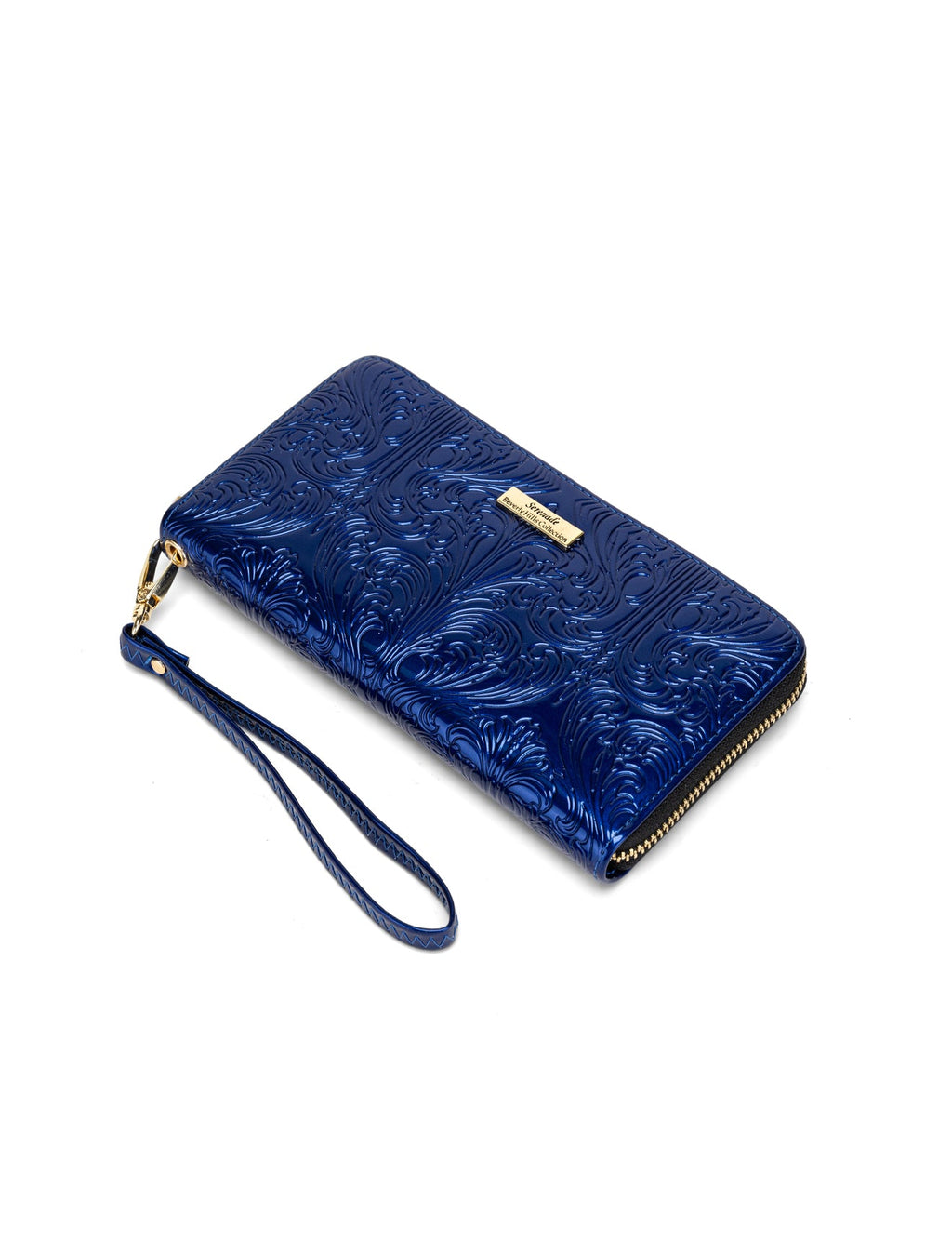CAROLINA ZIP AROUND PATENT LEATHER WALLET WITH RFID - BLUE