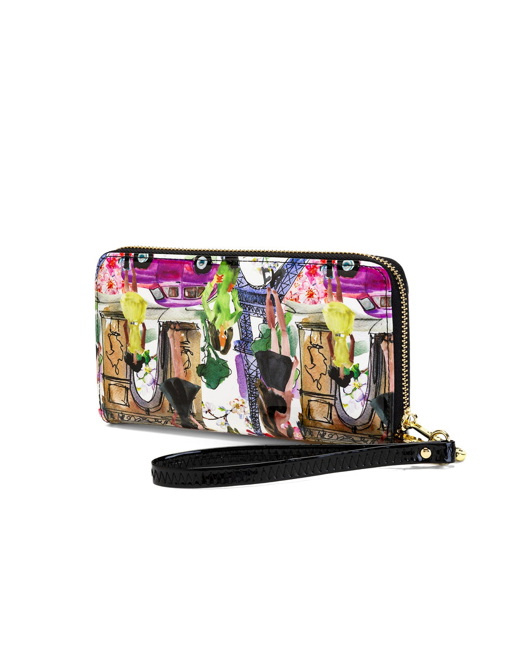 PARIS ZIP AROUND PATENT LEATHER WALLET WITH RFID WITH RFID - PARIS PRINT