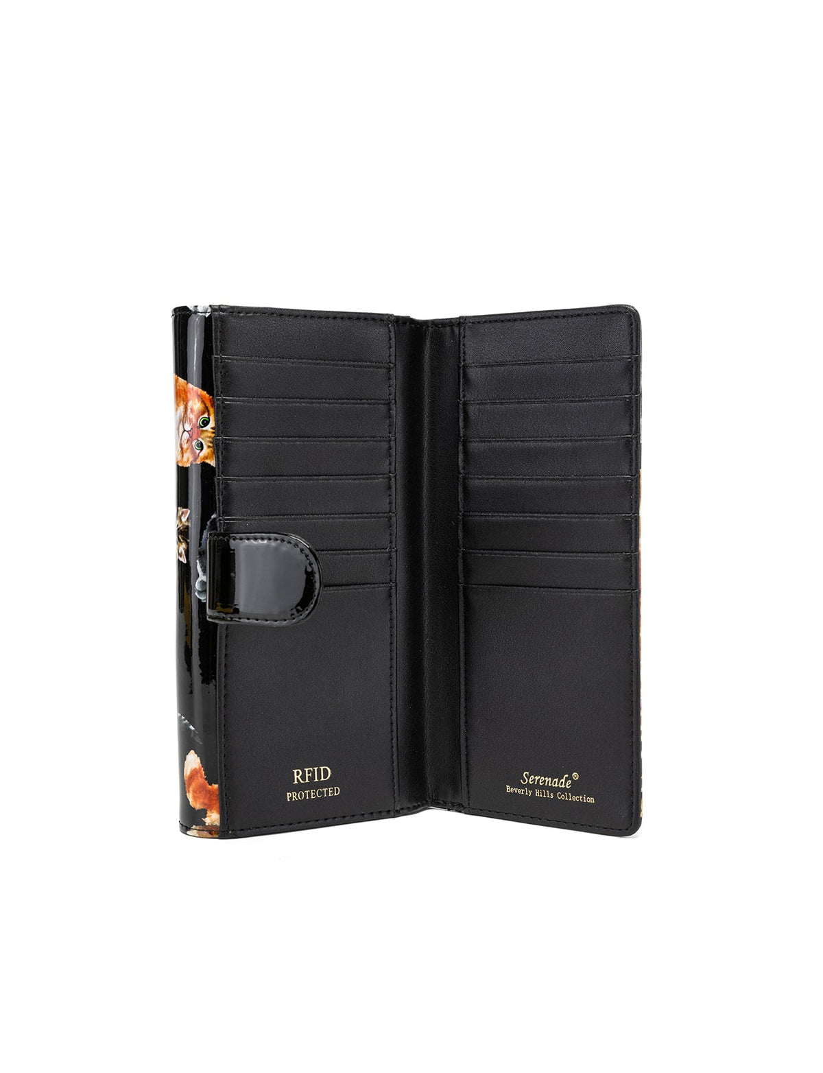 CATS MEOW LARGE PATENT LEATHER WALLET WITH RFID - CAT PRINT