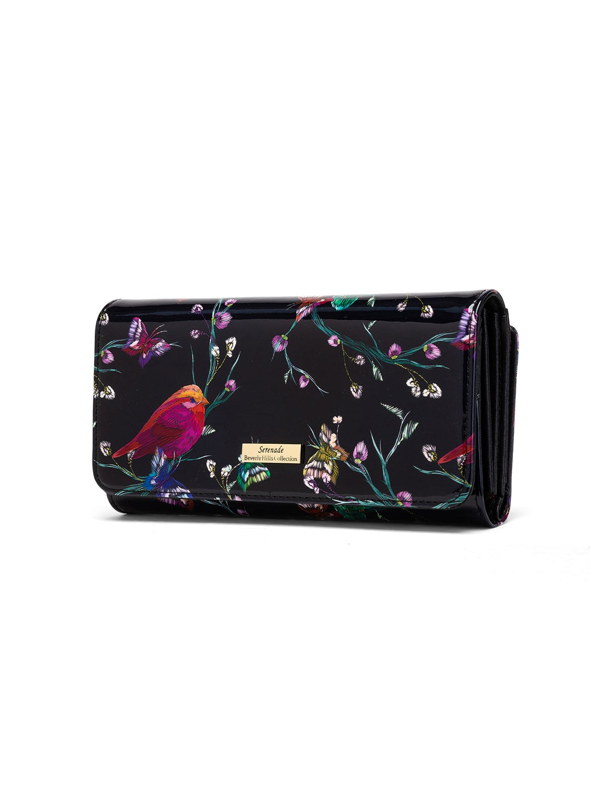 HUMMINGBIRD SINGS LARGE PATENT LEATHER WALLET WITH RFID - BIRD PRINT