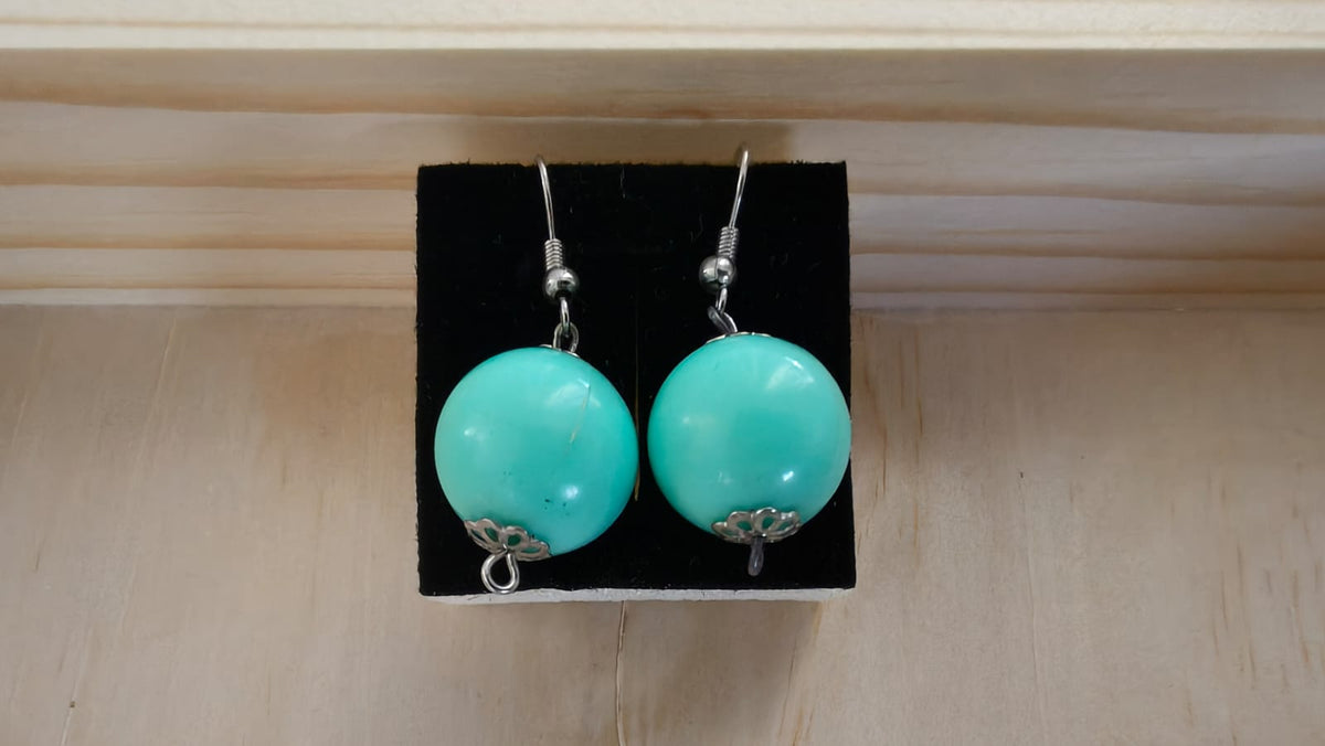 Mint Green Round Globe Bead French Wire Dangle Earrings Costume Jewelry