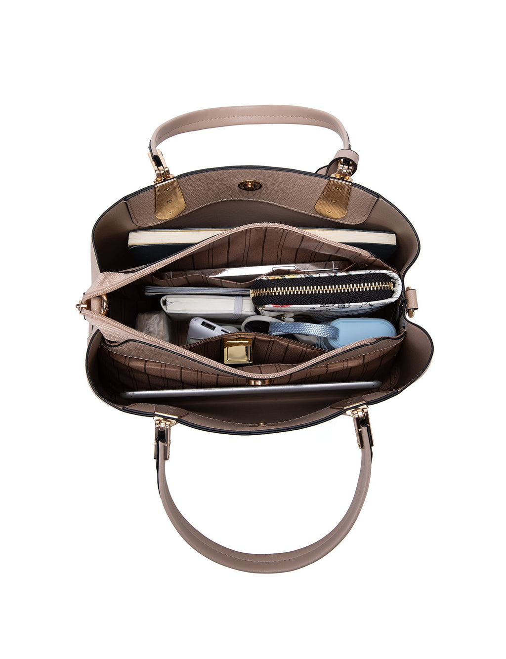 AINSLEY VEGAN TRIPLE COMPARTMENT BAG- XB-2338-TAUPE