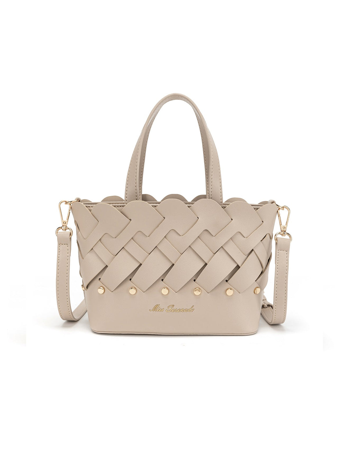 CATALINA VEGAN MINI WOVEN PANEL GRIP BAG- XB-2363-TAUPE