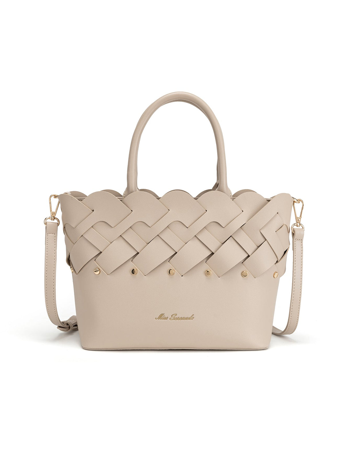 CATALINA VEGAN WOVEN PANEL GRIP BAG- XB-2364-TAUPE