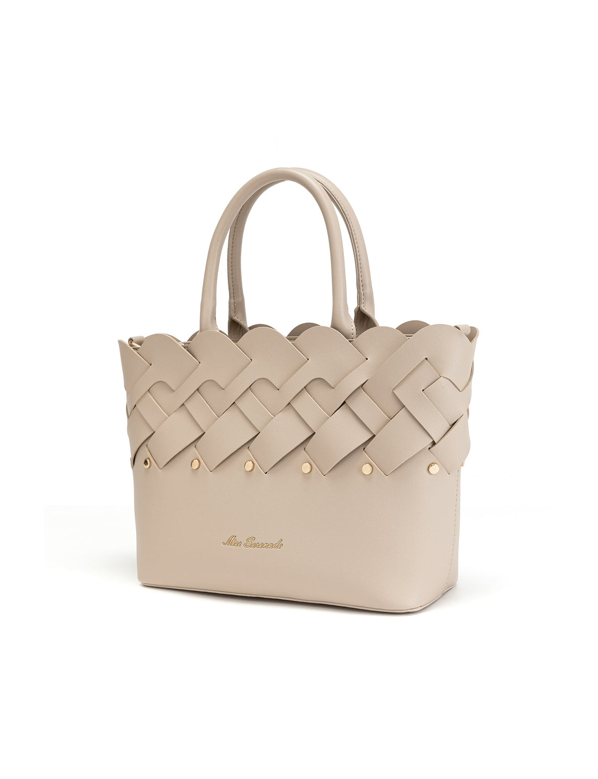CATALINA VEGAN WOVEN PANEL GRIP BAG- XB-2364-TAUPE