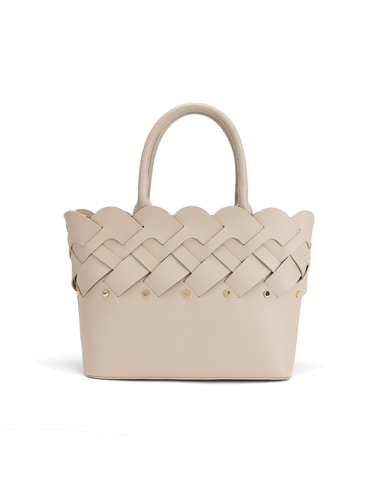 CATALINA VEGAN WOVEN PANEL GRIP BAG- XB-2364-TAUPE