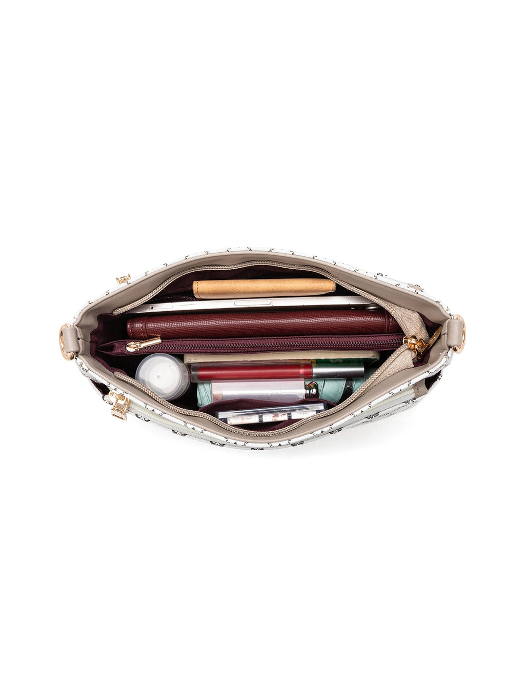 ROME TRIPLE COMPARTMENT XBODY BAG - WHITE & TAUPE