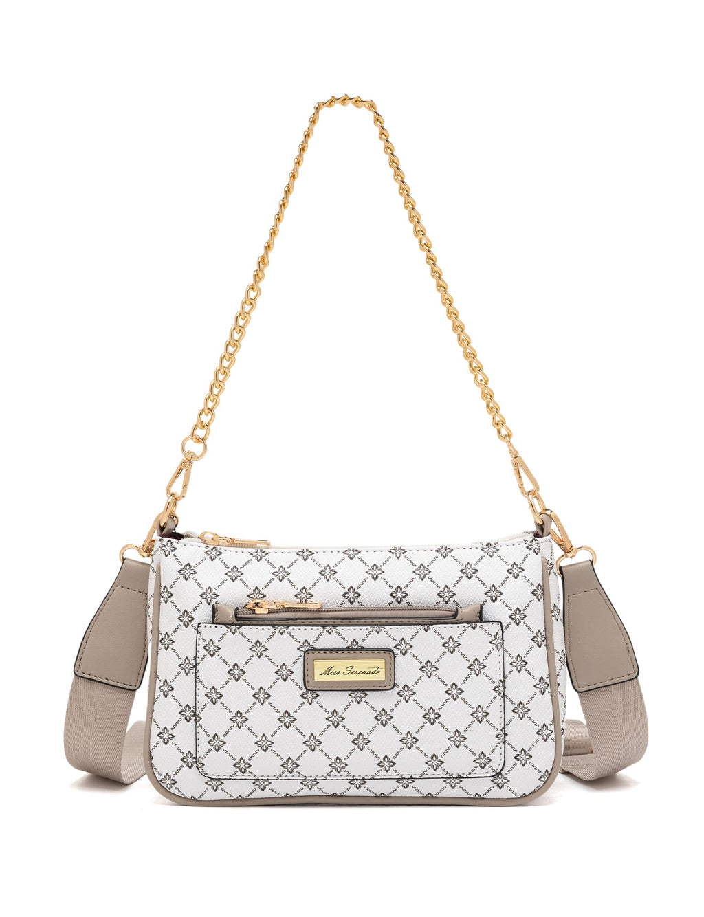 MILANO XBODY BAG WITH REMOVABLE ZIP COIN PURSE - WHITE & TAUPE