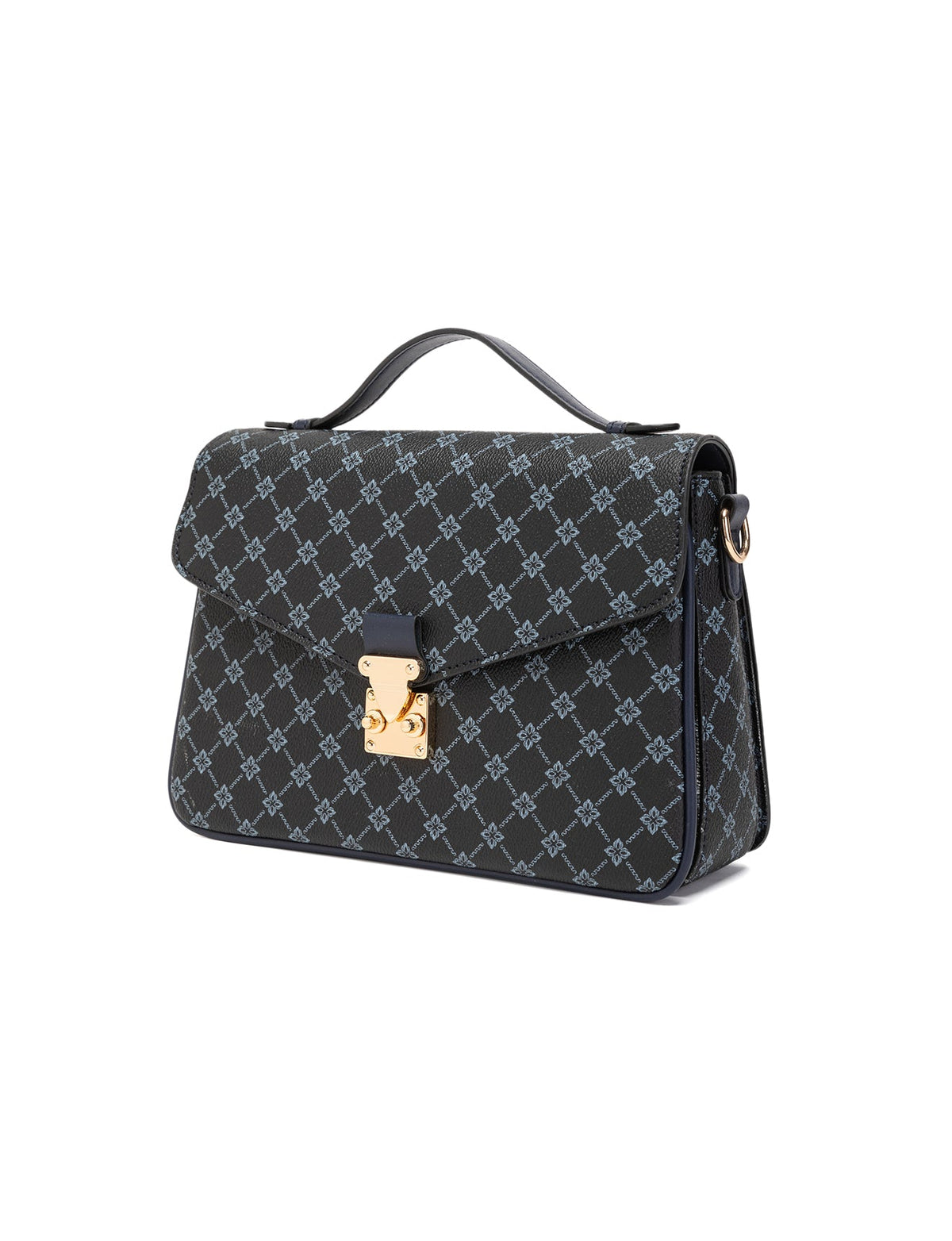 NAPLES TRIPLE COMPARTMENT BAG W/ CHAIN DETAIL AND ADJUSTABLE XBODY STRAP - NAVY