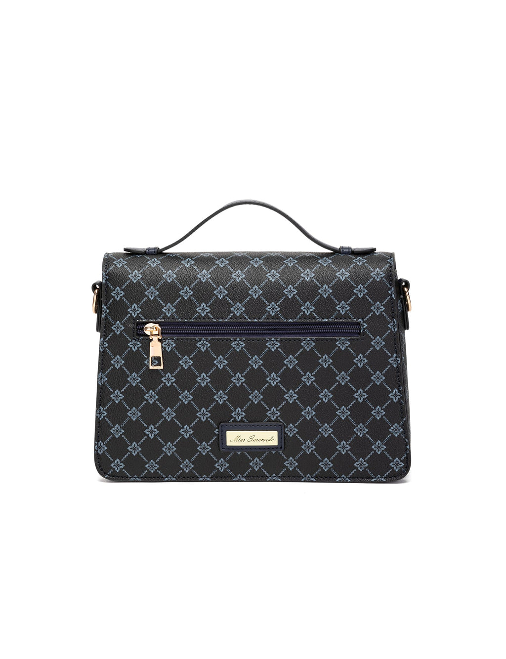 NAPLES TRIPLE COMPARTMENT BAG W/ CHAIN DETAIL AND ADJUSTABLE XBODY STRAP - NAVY