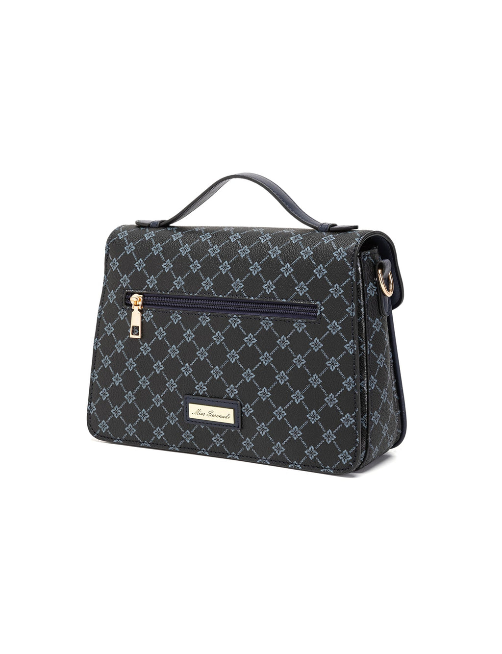 NAPLES TRIPLE COMPARTMENT BAG W/ CHAIN DETAIL AND ADJUSTABLE XBODY STRAP - NAVY
