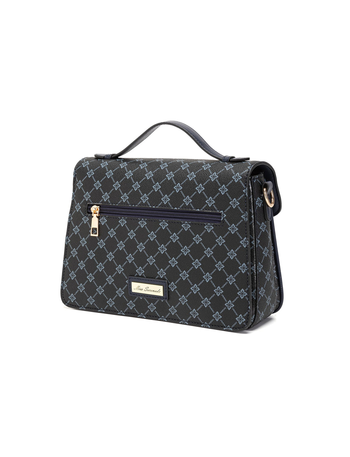 NAPLES TRIPLE COMPARTMENT BAG W/ CHAIN DETAIL AND ADJUSTABLE XBODY STRAP - NAVY