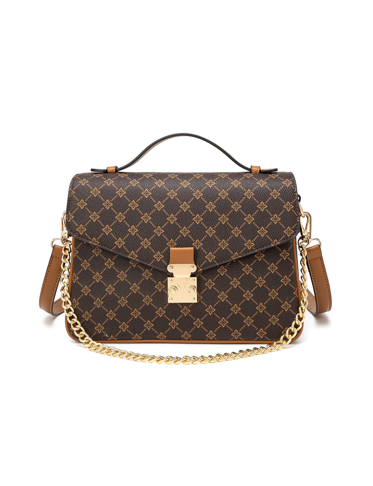 NAPLES TRIPLE COMPARTMENT BAG W/ CHAIN DETAIL AND ADJUSTABLE XBODY STRAP - TAN
