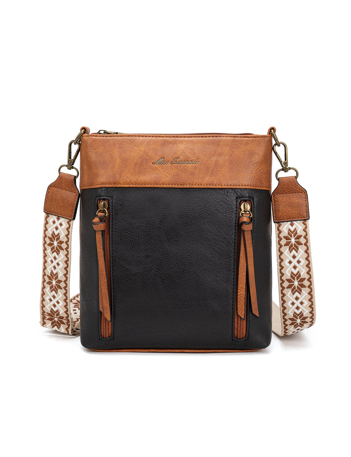 MIRANDA XBODY BAG WITH ZIPS - TAN & BLACK