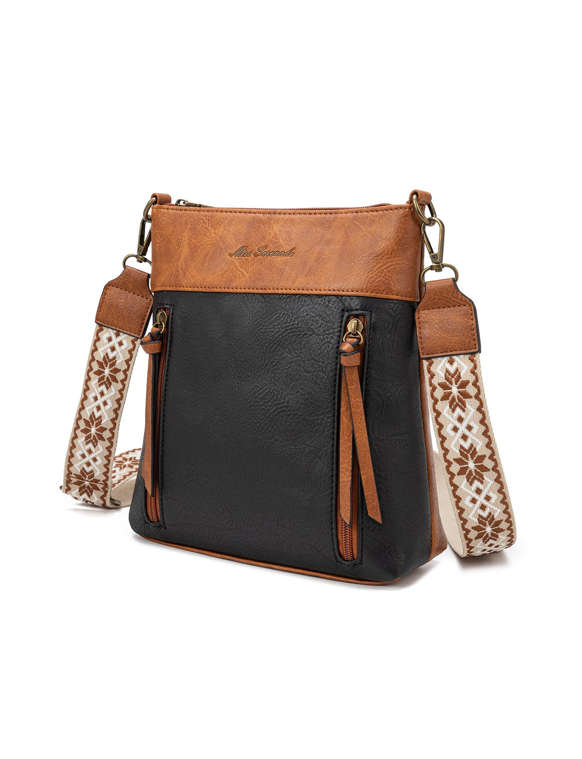 MIRANDA XBODY BAG WITH ZIPS - TAN & BLACK