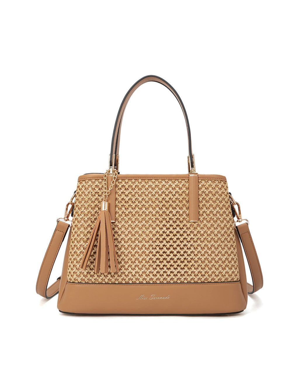 SYDNEY TRIPLE COMPARTMENT BAG WITH RAFFIA DETAIL AND XBODY STRAP - NATURAL
