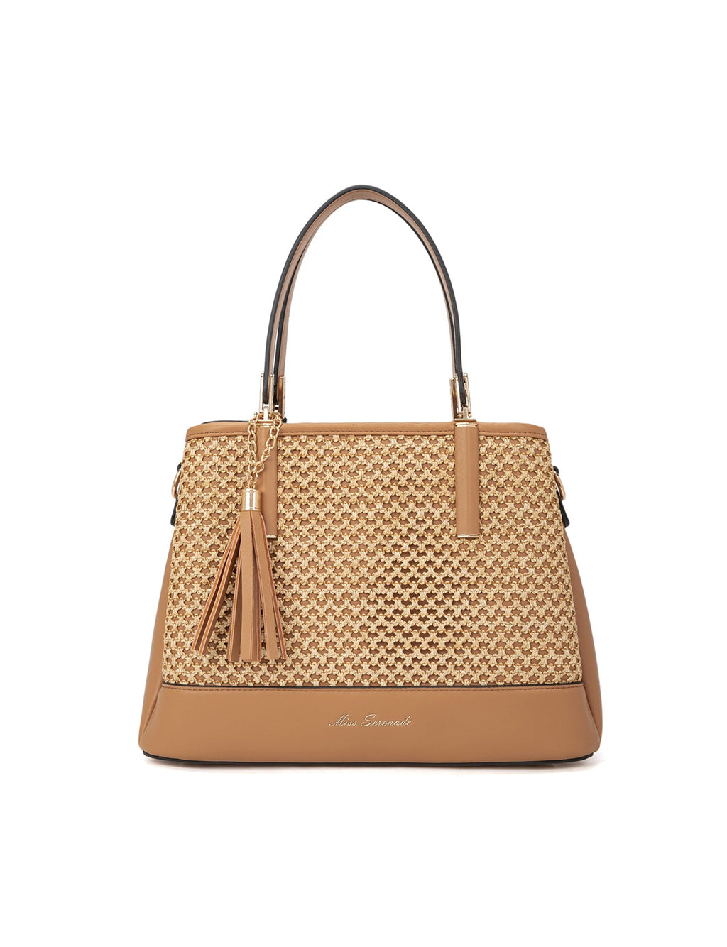 SYDNEY TRIPLE COMPARTMENT BAG WITH RAFFIA DETAIL AND XBODY STRAP - NATURAL