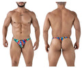 Xtremen Men's Underwear 91247 Printed Thongs Color Waves
